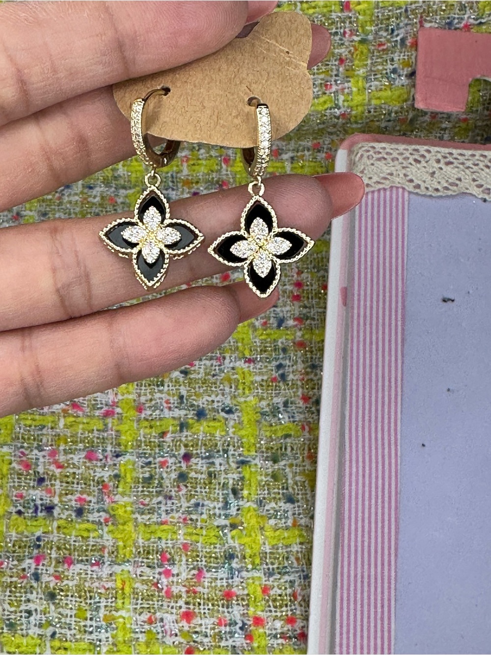 AA great Gold & Black Flower Drop Earrings - Elegant Women's Jewelry